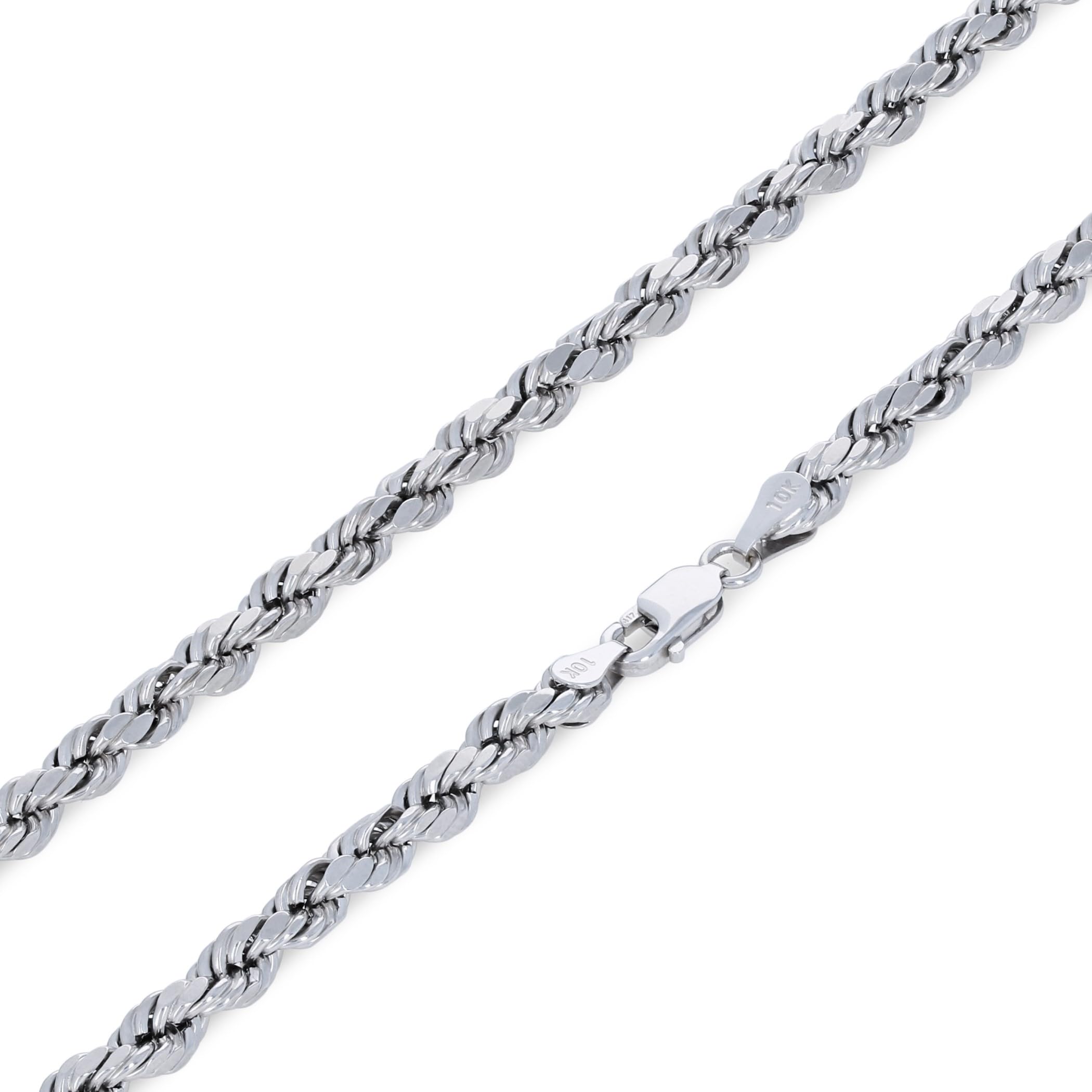 Nuragold 10k White Gold 4mm Rope Chain Diamond Cut Pendant Necklace, Mens Womens Jewelry 18" 20" 22" 24" 26" 28" 30"