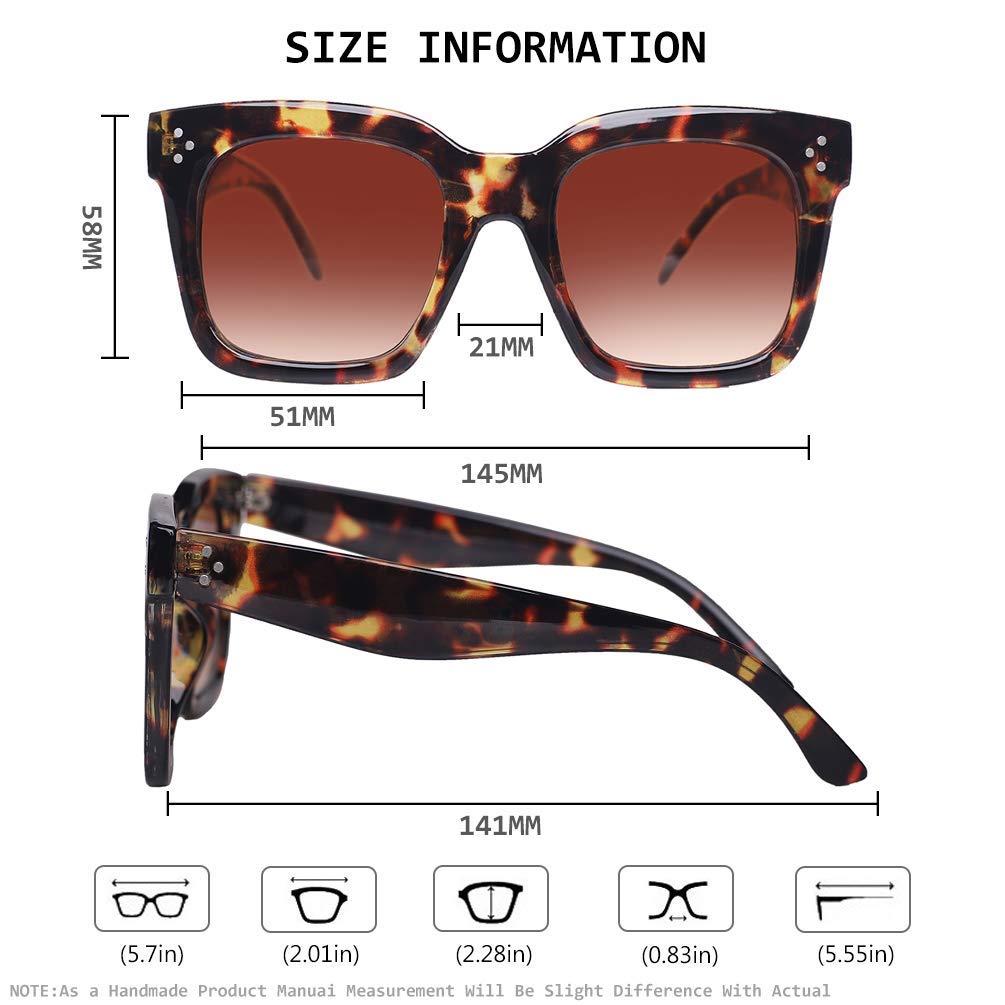 TAOTAOQI Vintage Women Oversized Sunglasses Designer Luxury Square Sun Glasses UV400 Protection Flat Lens