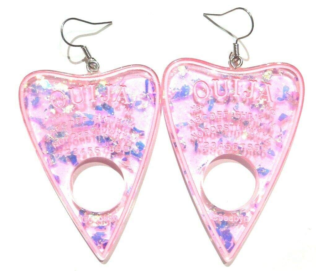 Pink Translucent Holographic Ouija Board Planchette Earrings on Hypoallergenic Ear Hooks- Pastel Goth