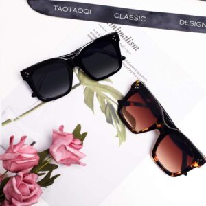 TAOTAOQI Vintage Women Oversized Sunglasses Designer Luxury Square Sun Glasses UV400 Protection Flat Lens