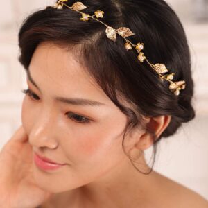 Kercisbeauty Gold Leaf Headband for Women Wedding Bridal Boho Hair Piece Dainty Hair Accessories for Special Occasion