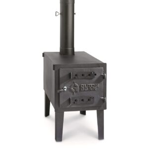 guide gear large outdoor wood burning stove portable with chimney pipe for cooking, camping, tent, hiking, fishing, backpacking