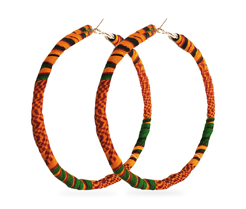 Dupsie's African Print Kente Fabric Wrapped Hoop Earrings