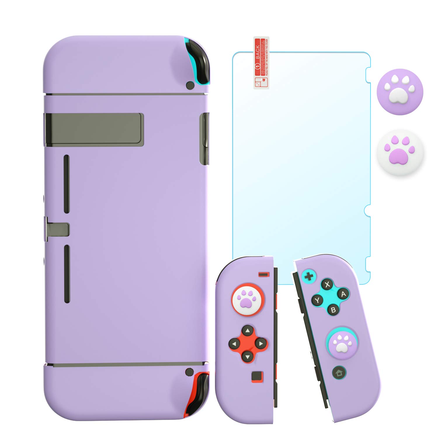 Switch Purple Case, Protective Cover Case for Switch with Tempered Glass Screen Protector and Thumb Grip Caps, Switch Purple Accessories