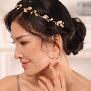 Kercisbeauty Gold Leaf Headband for Women Wedding Bridal Boho Hair Piece Dainty Hair Accessories for Special Occasion