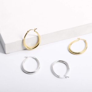 14K Gold Oval Hoop Earrings for Women 925 Sterling Silver Post Hypoallergenic Hoops Earrings