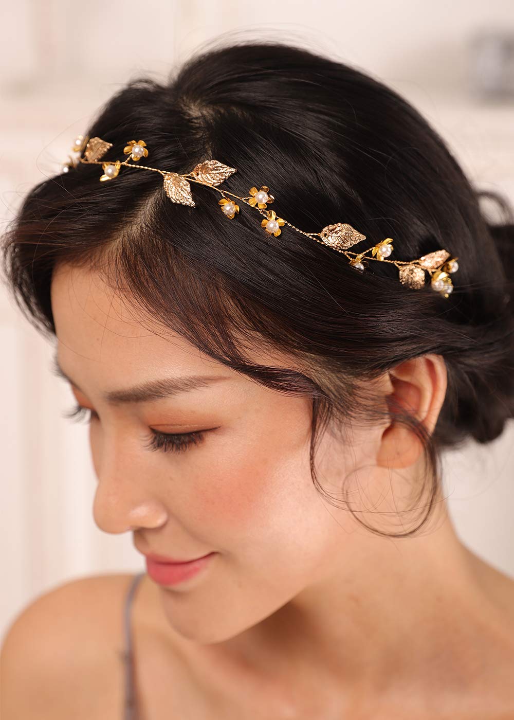 Kercisbeauty Gold Leaf Headband for Women Wedding Bridal Boho Hair Piece Dainty Hair Accessories for Special Occasion