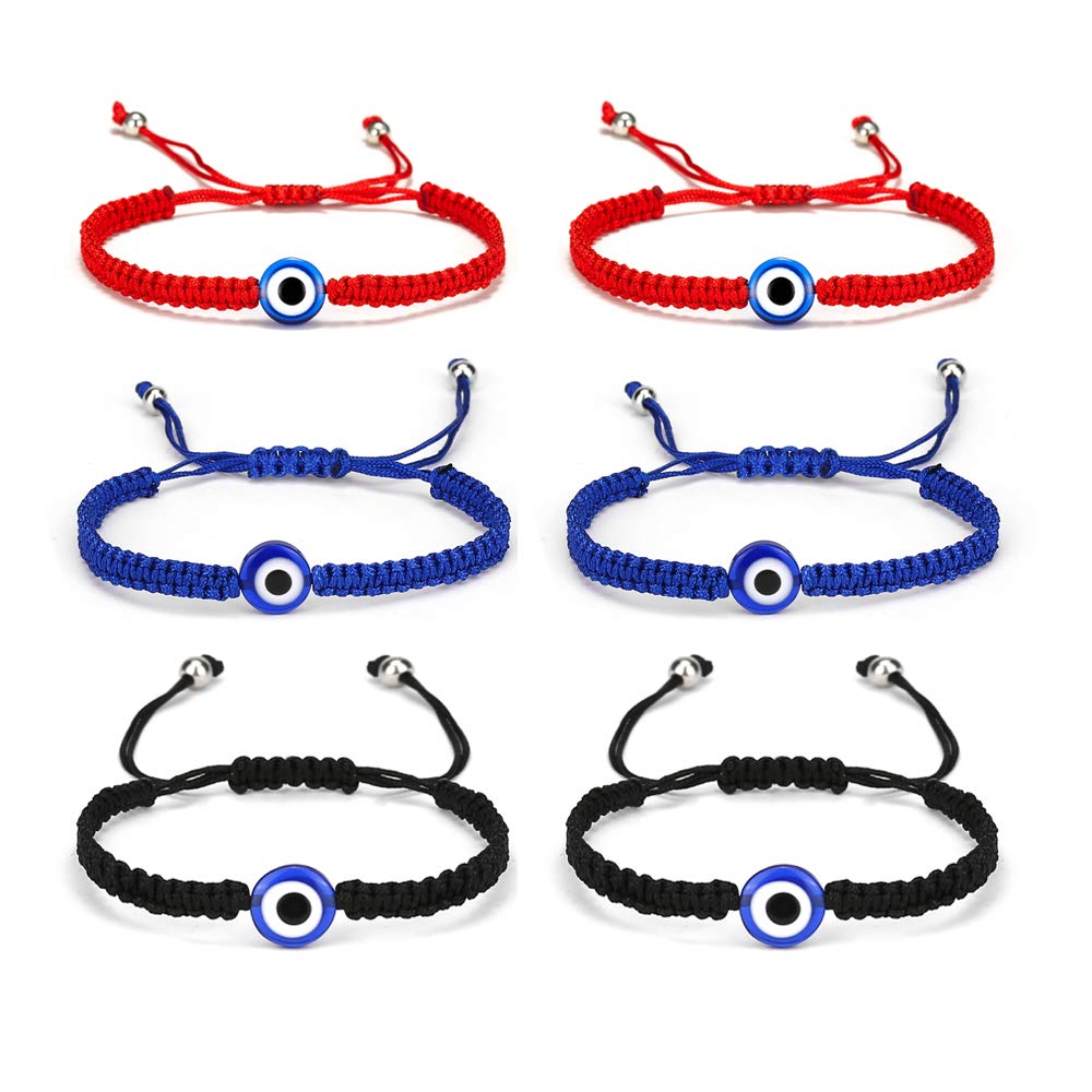 6Pcs Evil Eye Stretch Bracelet Set Turkey Eyes Bead String Bracelets Amulet for Women Girls Men Protection Jewelry Lucky Gift-red+blue+black