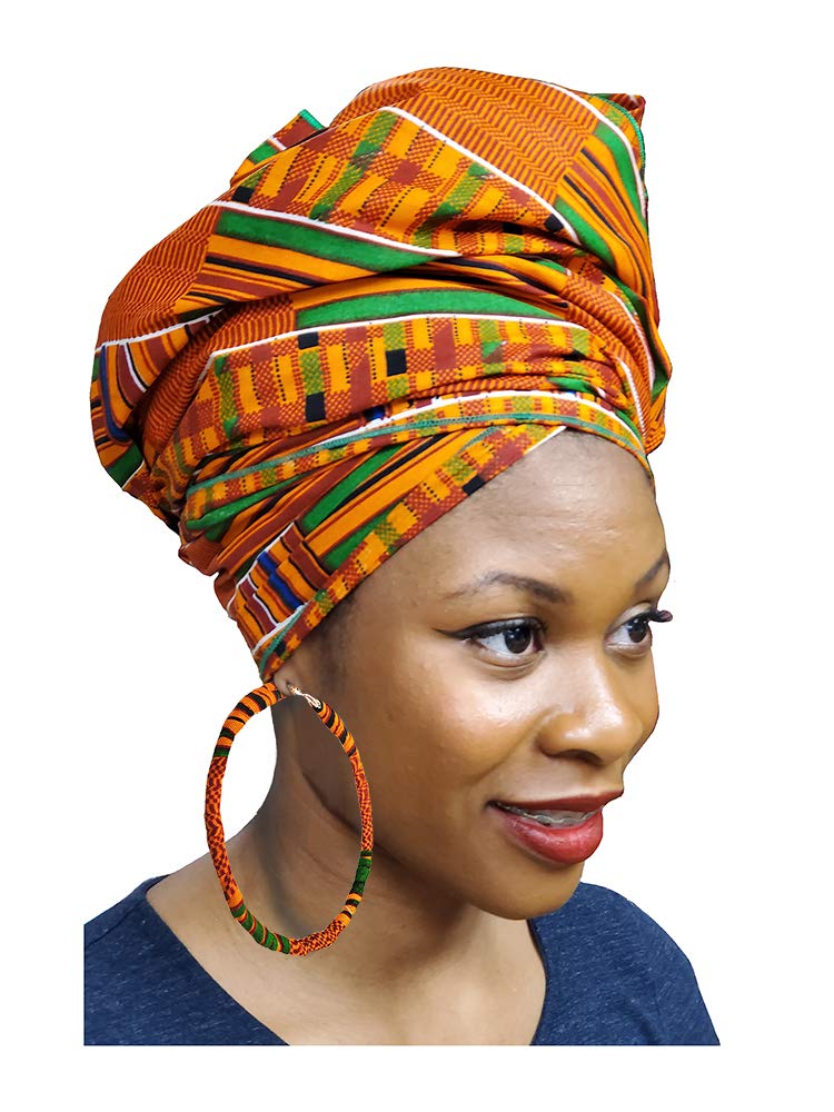 Dupsie's African Print Kente Fabric Wrapped Hoop Earrings