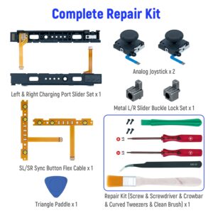 Mcbazel 18 in 1 Replacement Repair Kit for N-Switch Joy-Con with Screwdrivers Opening Tool, 3D Left Right Analog Joysticks, Buckle Lock, Charging Port Slider, Button Sync Flex Cable Set