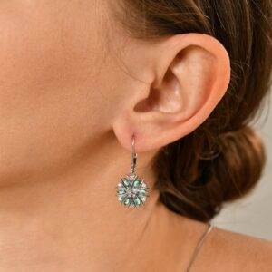 YL Snowflakes Earrings Sterling Silver Dangle Drop Earrings Created Emerald Leverback Jewelry for Women