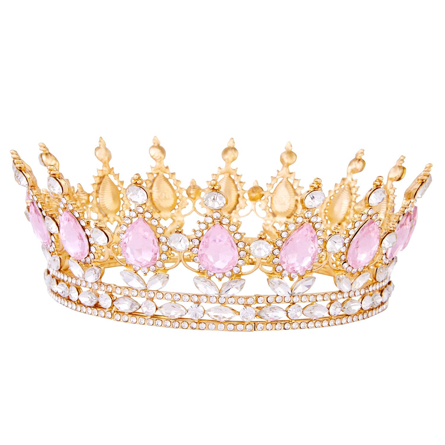 Crowns for Women, Vofler Queen Tiara Baroque Vintage Gold Pink Crystal Rhinestone Headband for Lady Girl Bridal Bride Princess Prom Birthday Wedding Pageant Prom Homecoming Halloween Costume Party