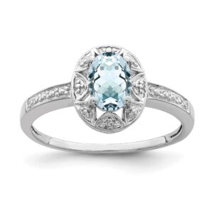 icecarats 925 sterling silver diamond blue aquamarine ring gemstone band march birthstone jewelry size 8.00