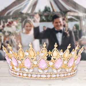 Crowns for Women, Vofler Queen Tiara Baroque Vintage Gold Pink Crystal Rhinestone Headband for Lady Girl Bridal Bride Princess Prom Birthday Wedding Pageant Prom Homecoming Halloween Costume Party