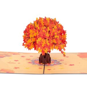 Paper Love 3D Autumn Pop Up Card, Handmade Maple Tree Popup Greeting Cards, For Fall, Birthday, Thanksgiving, Thinking of You, Sympathy, All Occasion - 5" x 7" Cover - Includes Envelope and Note Tag