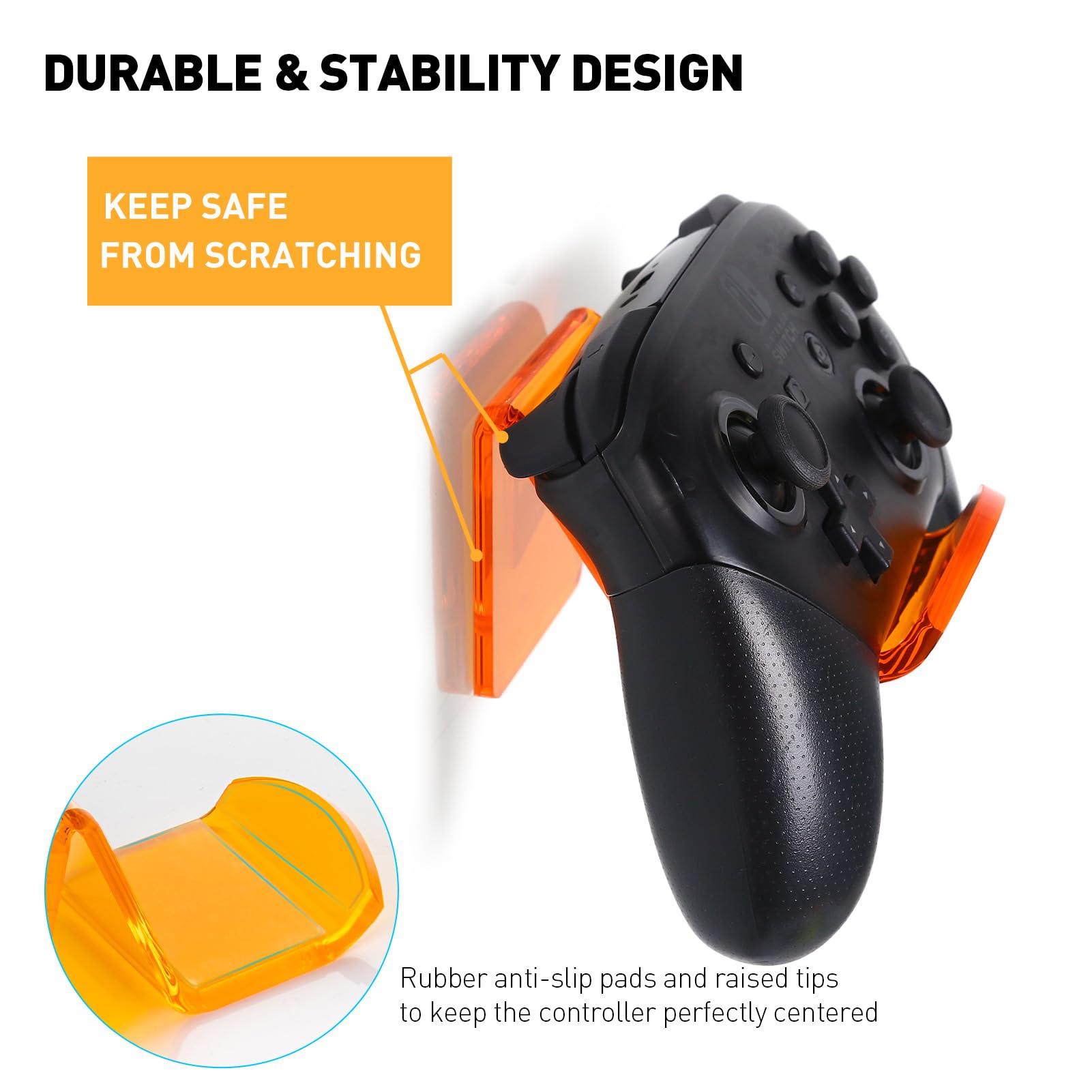 OAPRIRE Universal Controller Holder Wall Mount 2 Pack, Acrylic Controller Stand Gaming Accessories with Cable Clips, Build Your Game Fortresses (Orange)