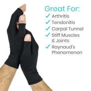 Vive Fingerless Arthritis Gloves for Men & Women Made w/Copper Infused Fabric - Therapeutic Compression for Swelling, Carpal Tunnel, Tendonitis, Edema, & Finger Pain - Comfortable Non-Slip (Large)