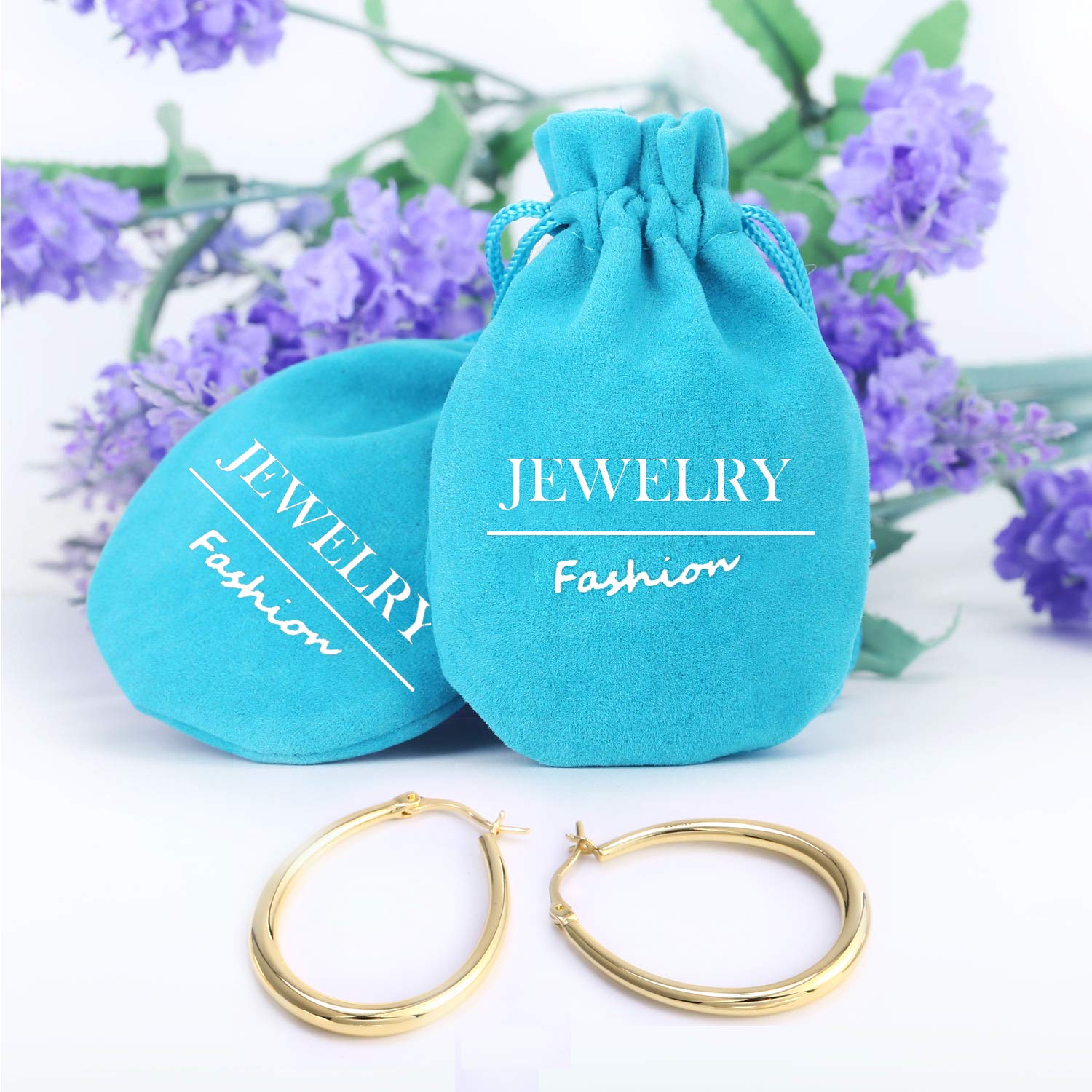 14K Gold Oval Hoop Earrings for Women 925 Sterling Silver Post Hypoallergenic Hoops Earrings