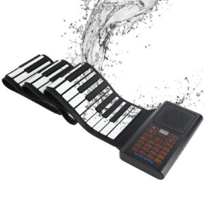 roll-up piano 61 keys,electronic hand roll portable piano with 128 unique tones and built-in speaker, upgraded waterproof silicone fold able piano keyboard for beginners and kids