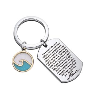 UJIMS Inspirational Quote Gift Ocean Wave Keychain The Waves Of Life Can Be Difficult Encouragement Jewelry for Her (Ocean Wave Keychain)