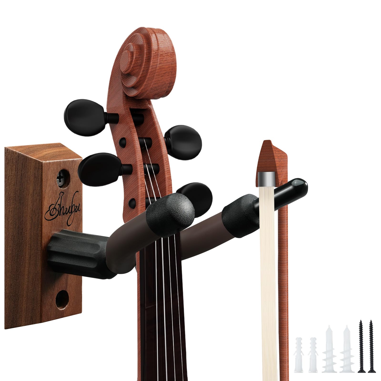 Violin Wall Mount Hanger, Ohuhu Hardwood Violin Hanger with Bow Holder for Home & Studio