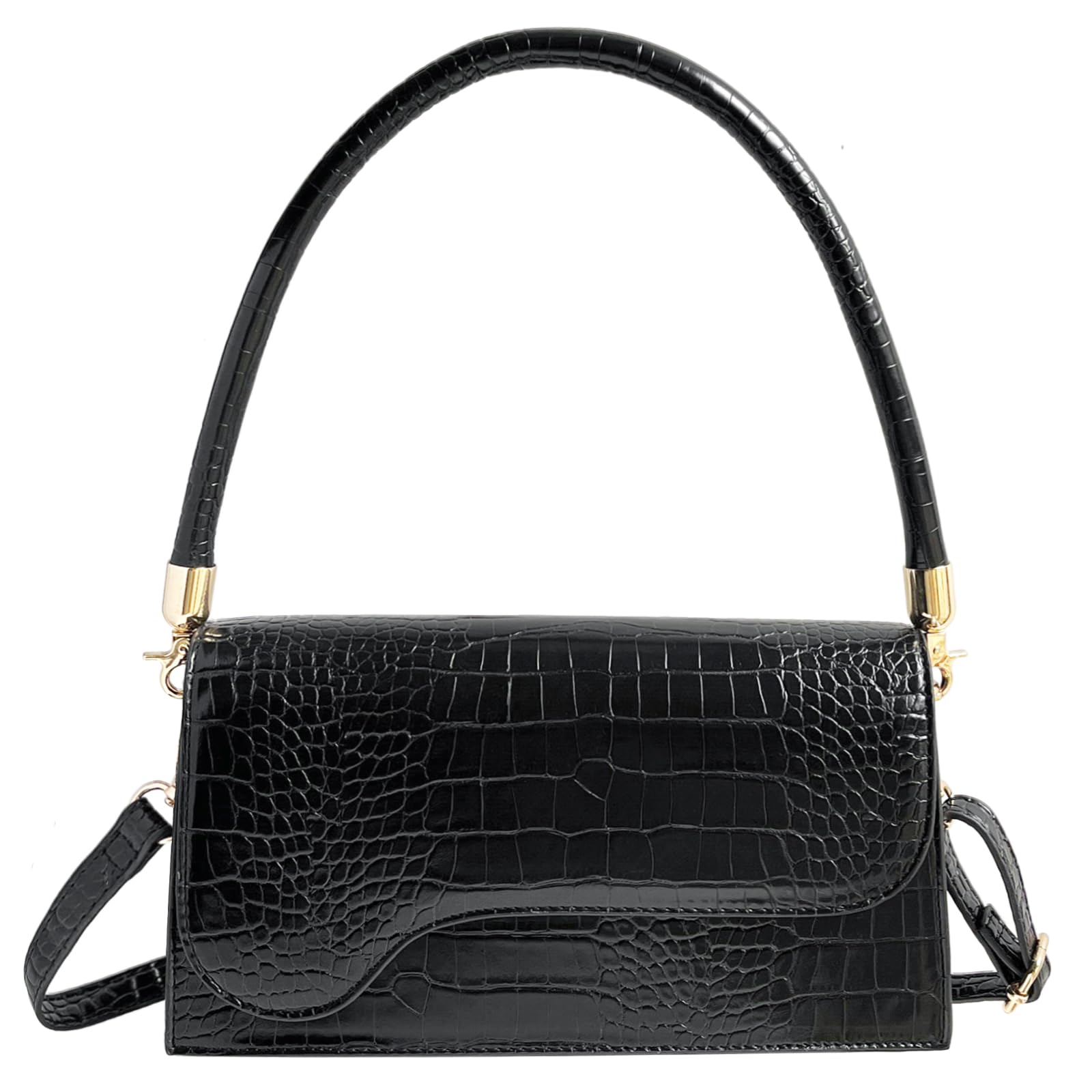 AMHDV Retro Classic Clutch Shoulder Bag Crocodile Pattern Small Crossbody Handbag for Women (02black)