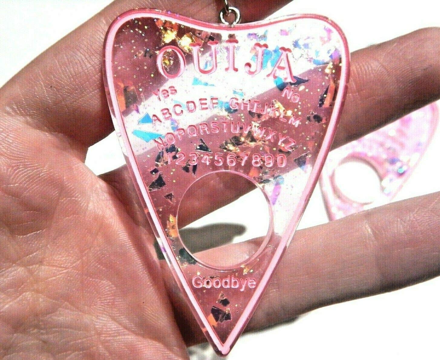 Pink Translucent Holographic Ouija Board Planchette Earrings on Hypoallergenic Ear Hooks- Pastel Goth