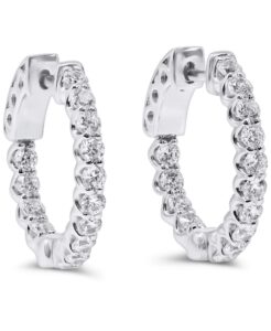 oro leoni 925 sterling silver cz huggie earrings. rhodium plated with round cubic zirconia. 1.5cm diameter