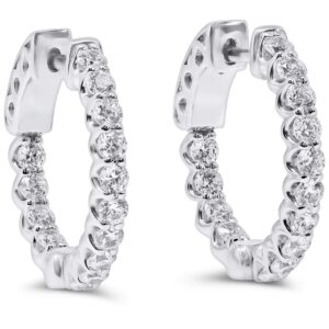 Oro Leoni 925 Sterling Silver CZ Huggie Earrings. Rhodium Plated with Round Cubic Zirconia. 1.5cm Diameter