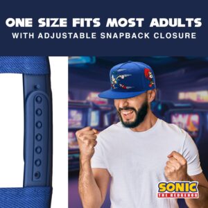 Sonic The Hedgehog Baseball Cap, Adult Adjustable Snapback Baseball Hat with Flat Brim, Allover Royal, One Size