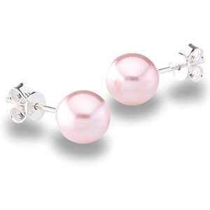 Genuine Fine European Crystal 8mm Round Simulated Pearl S925 Solid Sterling Silver Stud Earrings For Women (Crystal Pink)