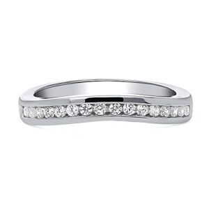 BERRICLE Sterling Silver Wedding Rings Channel Set Cubic Zirconia CZ Curved Half Eternity Ring for Women, Rhodium Plated Size 4