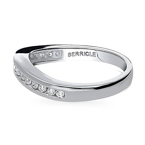 BERRICLE Sterling Silver Wedding Rings Channel Set Cubic Zirconia CZ Curved Half Eternity Ring for Women, Rhodium Plated Size 4