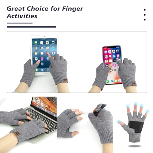 MAYLISACC 2 Pair Half Finger Knit Gloves without Finger Tips Winter, Warm Fingerless Gloves for Typing Stretchy Knit Grey