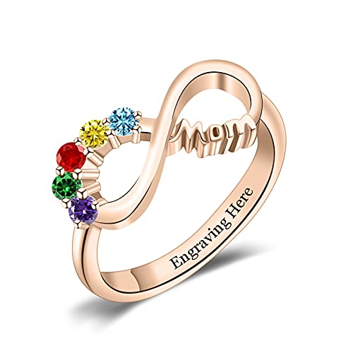 ORFAN Personalized Sterling Silver Infinity Mothers Rings with 1-6 Simulated Birthstones Family Rings for Mother Grandmother Custom Christmas Gift for Mother