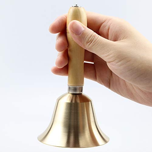 Sopcone Hand Bell Extra Loud Solid Brass Call Bell Handbells with Wooden Handle Multi-Purpose for School, Churchl, Hotel, Christmas and Wedding Service (8cm)