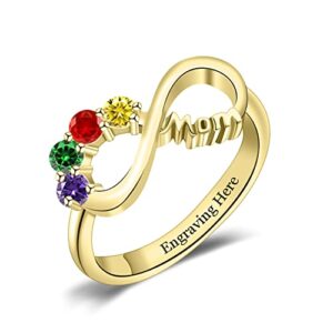 ORFAN Personalized Sterling Silver Infinity Mothers Rings with 1-6 Simulated Birthstones Family Rings for Mother Grandmother Custom Christmas Gift for Mother