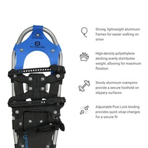 Outbound Men & Women's Lightweight 36 x 8" Adjustable Aluminum Frame Snowshoes with Posi Lock Binding for Secure Fit, Glove Like Binding, Black/Blue