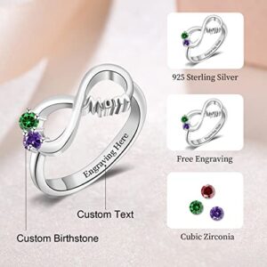 ORFAN Personalized Sterling Silver Infinity Mothers Rings with 1-6 Simulated Birthstones Family Rings for Mother Grandmother Custom Christmas Gift for Mother