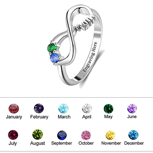 ORFAN Personalized Sterling Silver Infinity Mothers Rings with 1-6 Simulated Birthstones Family Rings for Mother Grandmother Custom Christmas Gift for Mother