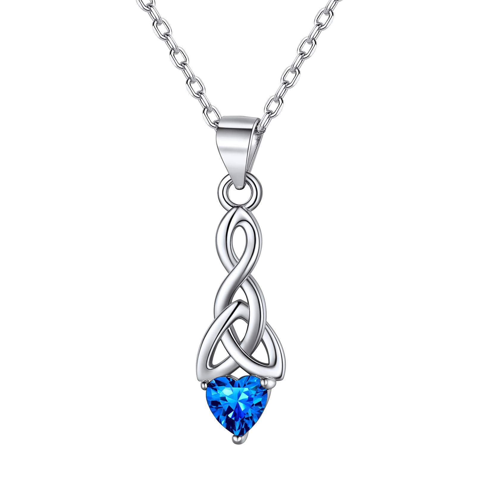 ChicSilver 925 Sterling Silver Irish Celtic Necklace March Birthstone Heart Ocean Blue Aquamarine Pendant Necklace Celtic Knot Jewelry for Women