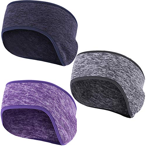 Obacle Ear Warmer Headbands for Winter, 3 Pack (Gray, Purple, Dark Blue) - Non Slip Earmuff for Girls, Women, Men - Fleece Headband Ear Cover Muffs for Running, Jogging, Cycling, Riding, Yoga