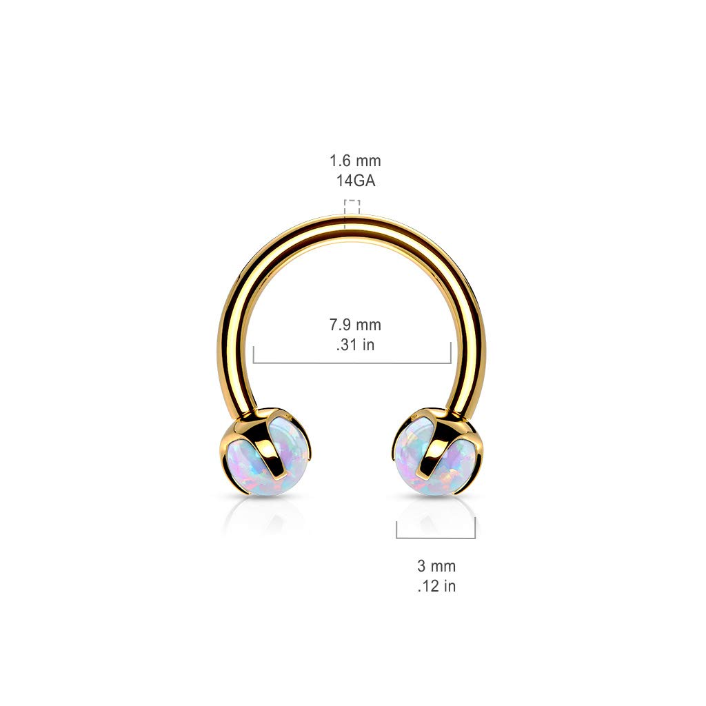 Amelia Fashion 16 Gauge Claw Set Opal Internally Threaded 316L Surgical Steel Horseshoes for Cartilage, Daith, Eyebrow, Septum and More (Choose Color) (Gold/Opal White)