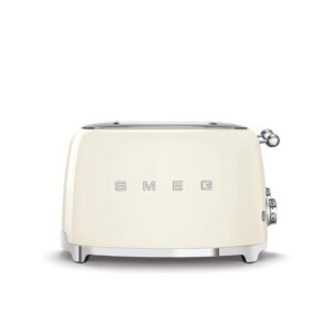 Smeg 50s Retro 4-Slot Toaster TSF03CRUS Bundle with Bamboo Tongs - Cream