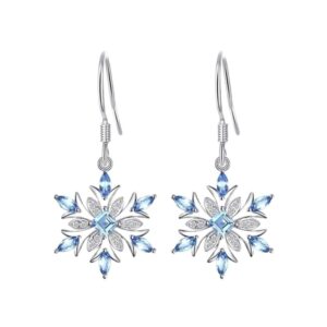 SEniutarm Earrings for Women Mom Faux Sapphire Inlaid Snowflake Dangle Hook Earrings Wedding Gift Statement Jewelry - KYED0228