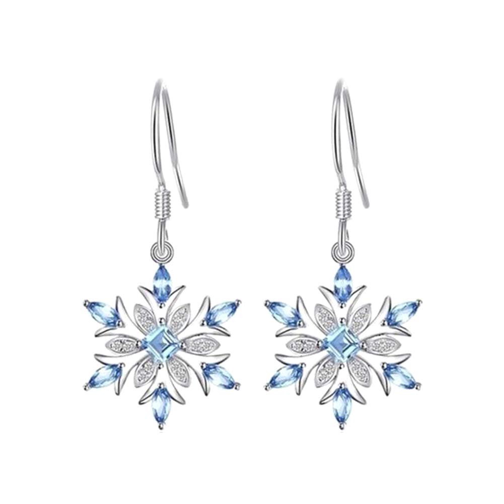 SEniutarm Earrings for Women Mom Faux Sapphire Inlaid Snowflake Dangle Hook Earrings Wedding Gift Statement Jewelry - KYED0228