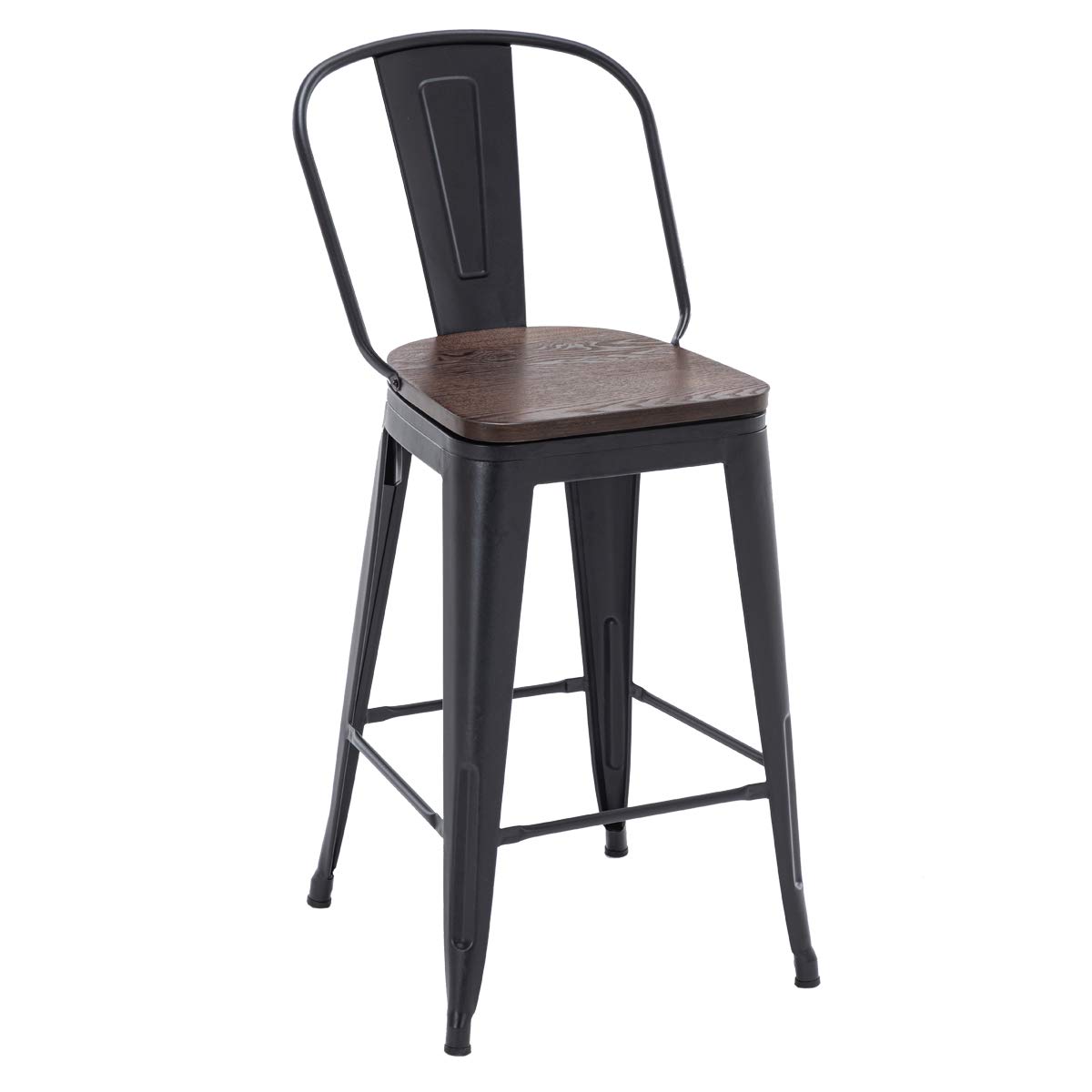 HAOBO Home Swivel Metal Barstools High Back Counter Bar Stools Set of 4 (Matte Black with Wooden Seat, Swivel 24 inch)