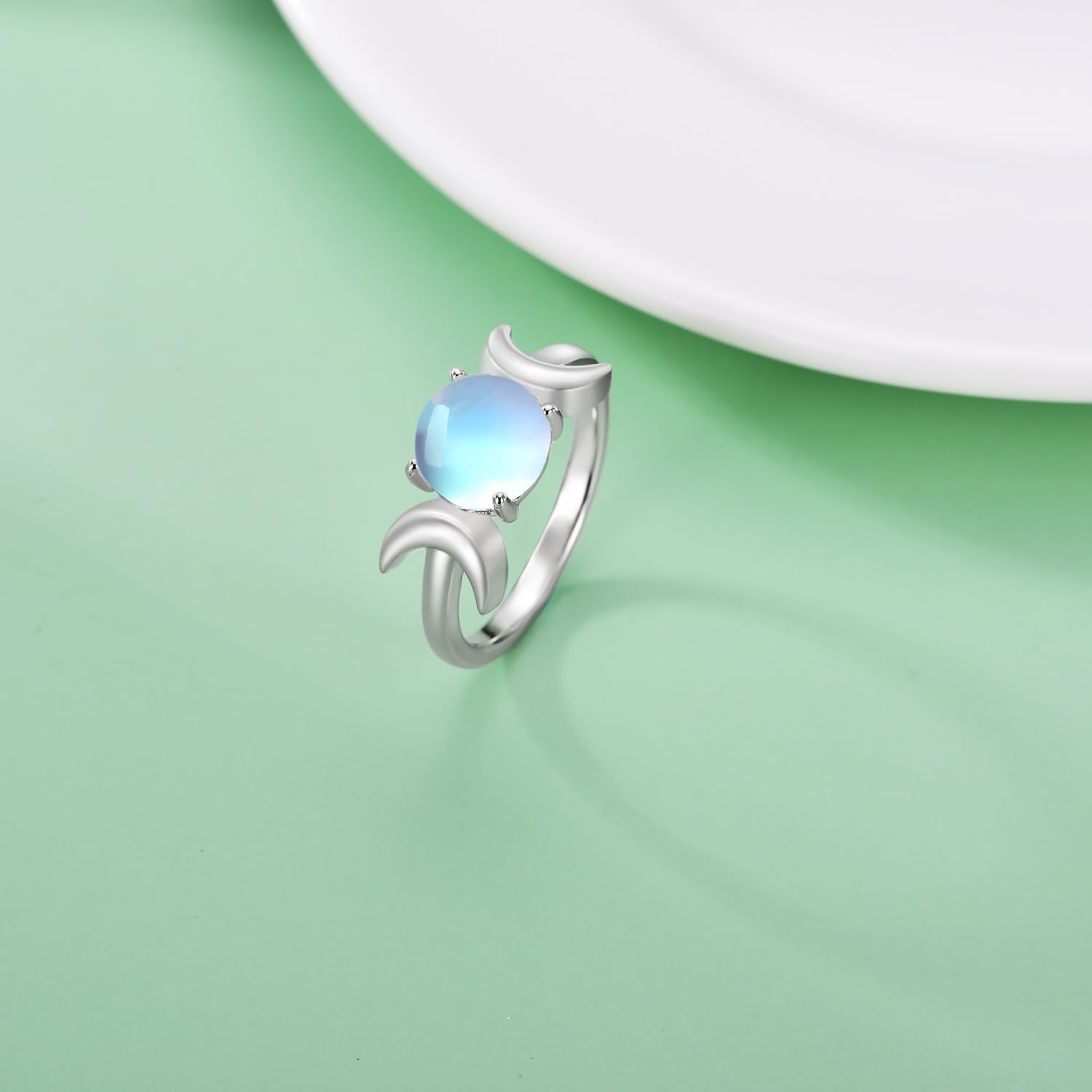 PEIMKO 925 Sterling Silver Moonstone Triple Goddess Moon Ring for Women June Birthday Gift Size 6