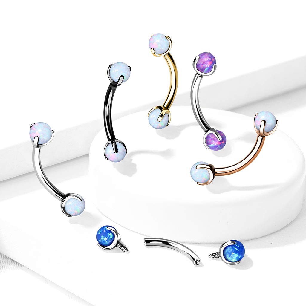 Amelia Fashion 16 Gauge Claw Set Opals on Internally Threaded 316L Surgical Steel Eyebrow Barbell (Choose Color) (Steel/Opal White)