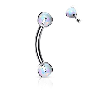 Amelia Fashion 16 Gauge Claw Set Opals on Internally Threaded 316L Surgical Steel Eyebrow Barbell (Choose Color) (Steel/Opal White)